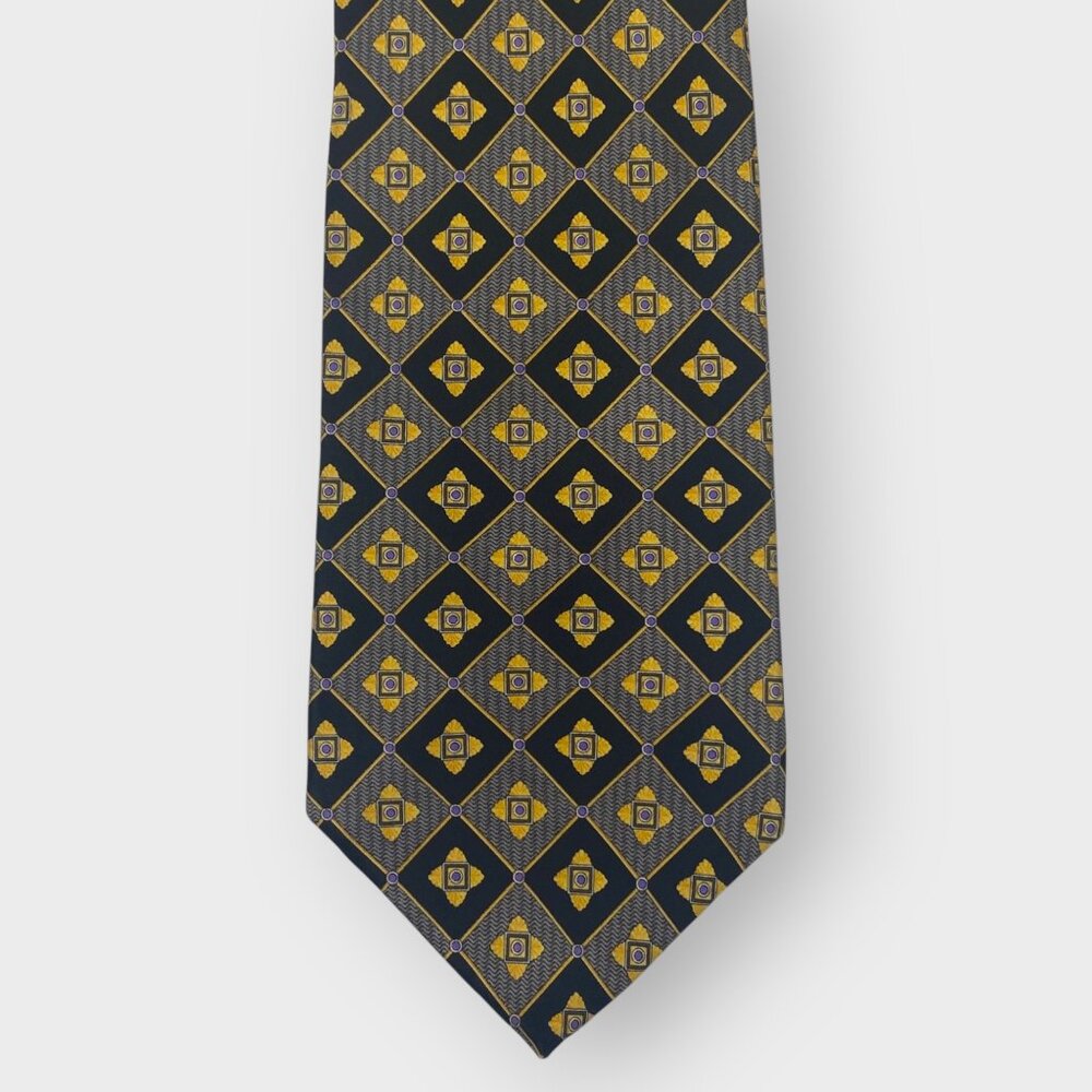 Faberge No 107 Silk Tie | Black Gold | Geometric Diamond | Handmade USA